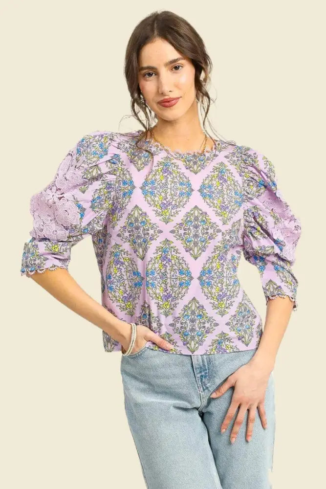 Vintage Floral Puff Sleeve Blouse: LILAC - Posh Finds
