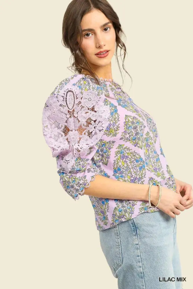 Vintage Floral Puff Sleeve Blouse: LILAC - Posh Finds