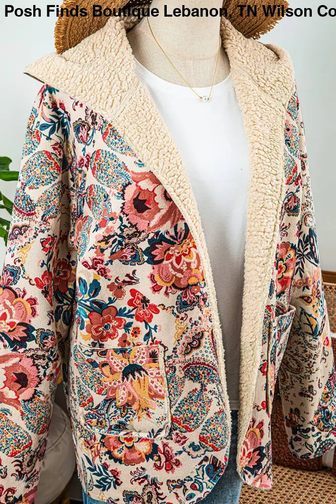 Vintage Paisley Floral Sherpa Lined Hooded Jacket - Posh Finds
