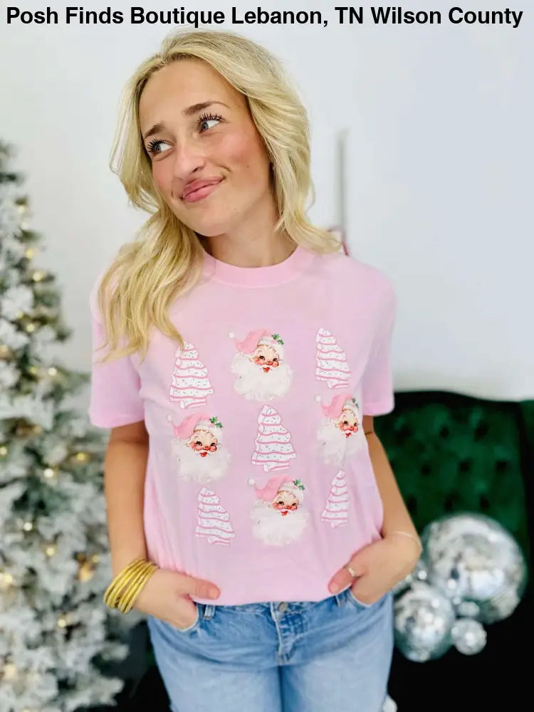 Vintage Santa Christmas Tree Cake Trio Stack Tee - Posh Finds