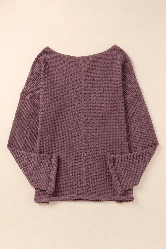 Waffle Knit Loose Long Sleeve Top: Apricot Pink - Posh Finds
