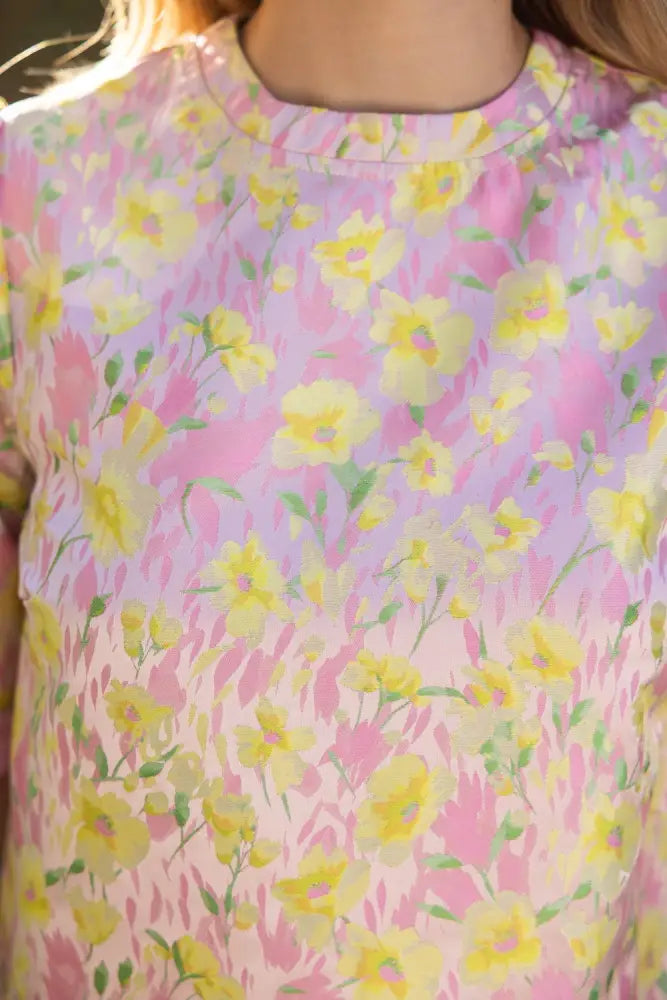 Wavy Trim Detailed Floral Jacquard Top: Pink - Posh Finds
