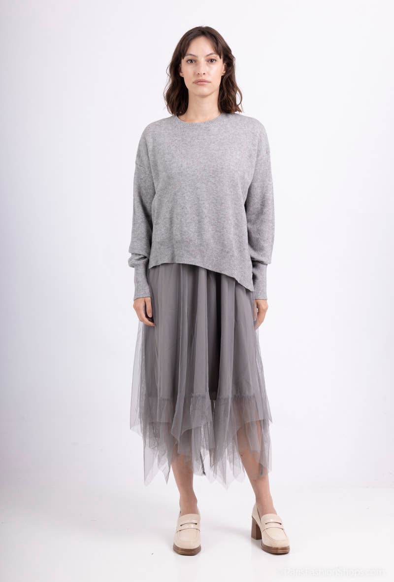 Asymmetric Fit Sweater & Dress Set: Grey