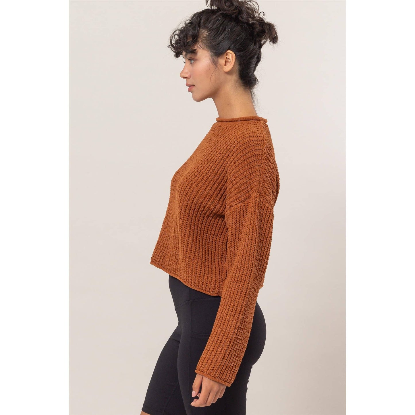 Rolled Edge Sweater: CHOCOLATE