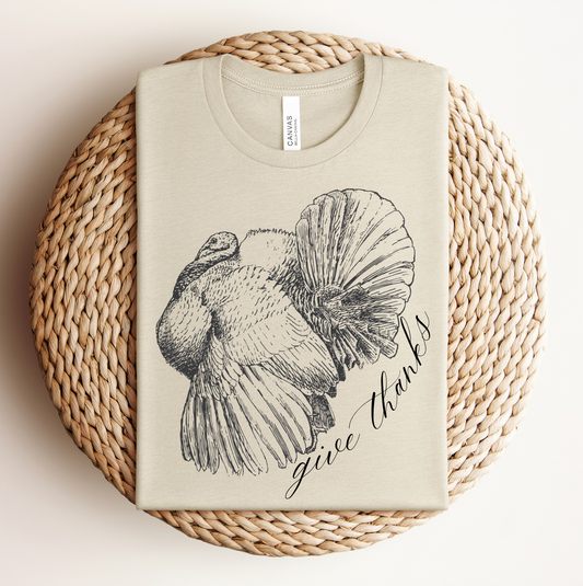 Give Thanks Turkey Graphic T-shirt Top in Tan