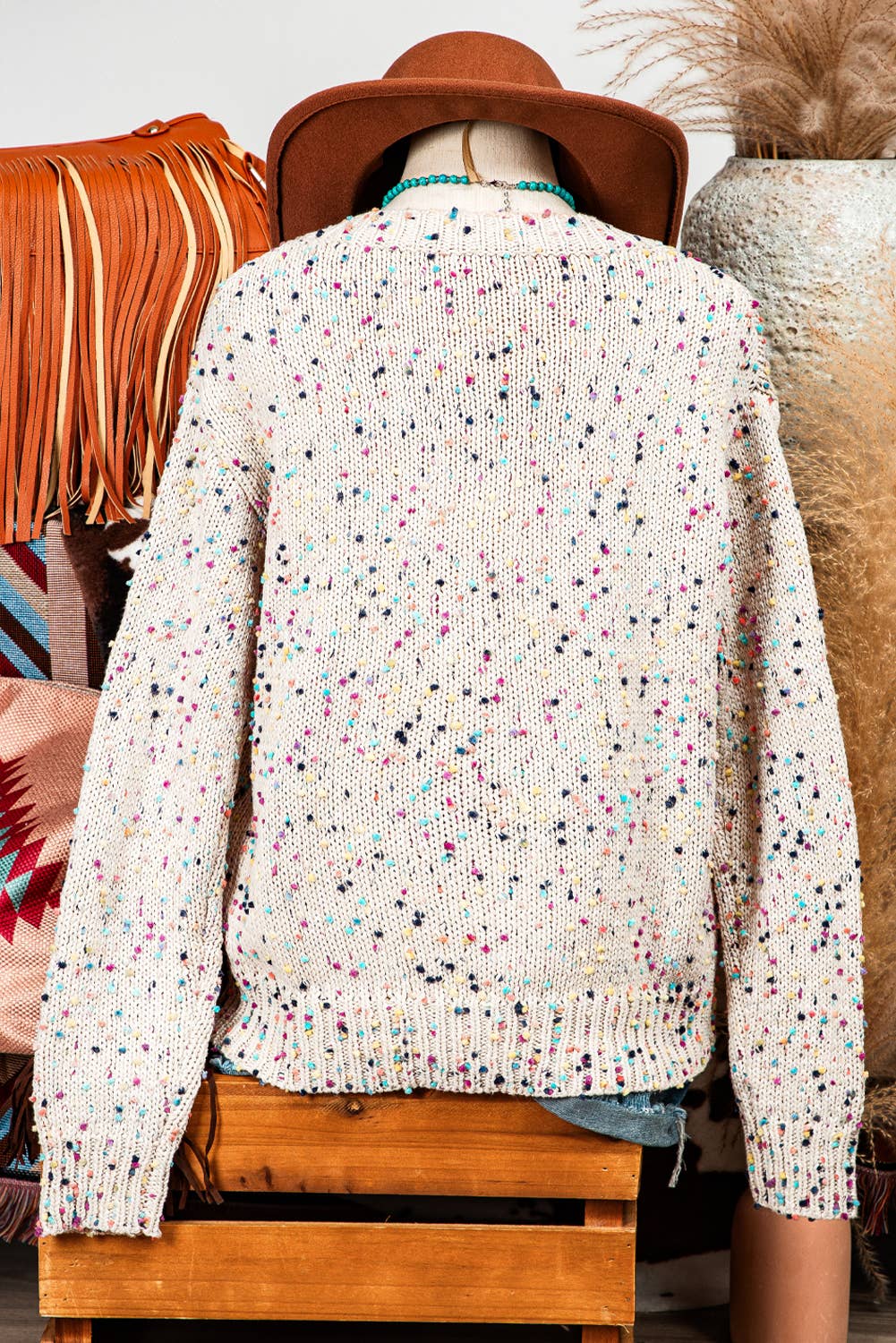 Multicolor Confetti Sweater Cardigan: Apricot