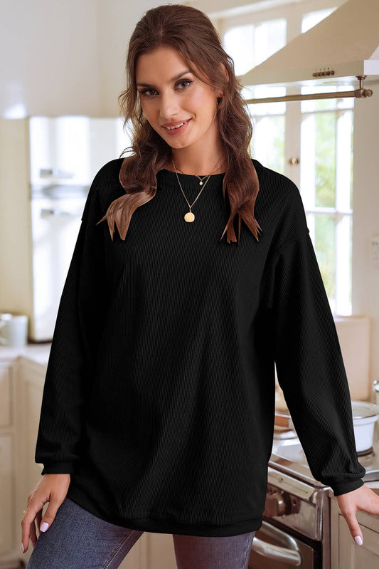 Ribbed Corduroy Oversized Sweatshirt: Black