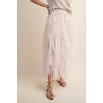 CASCADING TULLE MESH LAYERED MAX SKIRT: Black