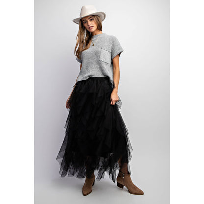 CASCADING TULLE MESH LAYERED MAX SKIRT: Mocha