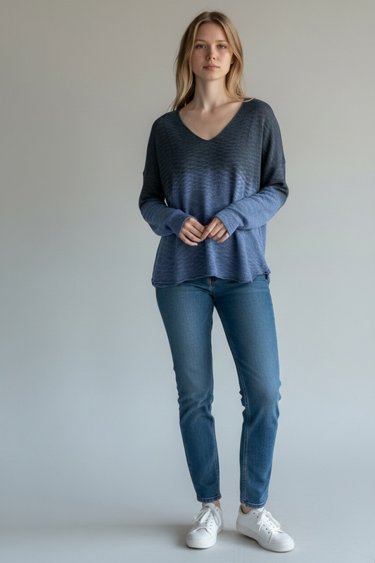 Plus Size Ombre Navy Loose Knit Sweater