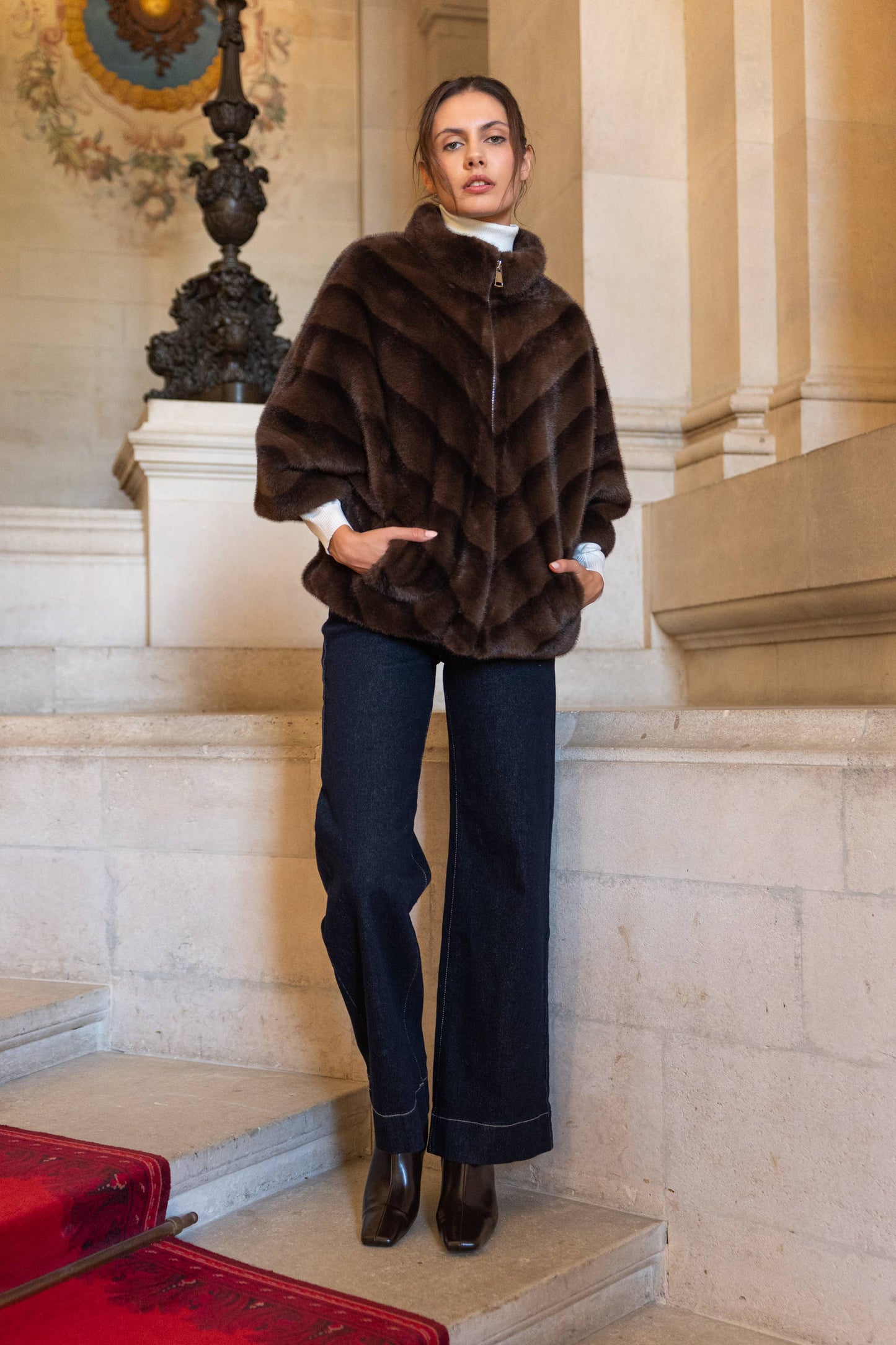 Copenhagen faux fur cape jacket - Chocolate