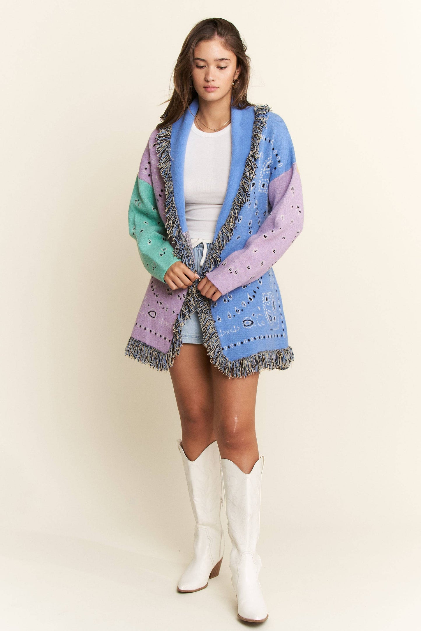 PLUS PAISLEY PRINT CONTRAST CARDIGAN