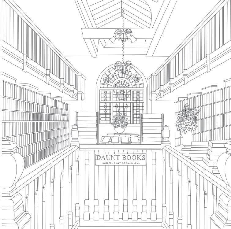 Cozy Bookshops: Colouring Book