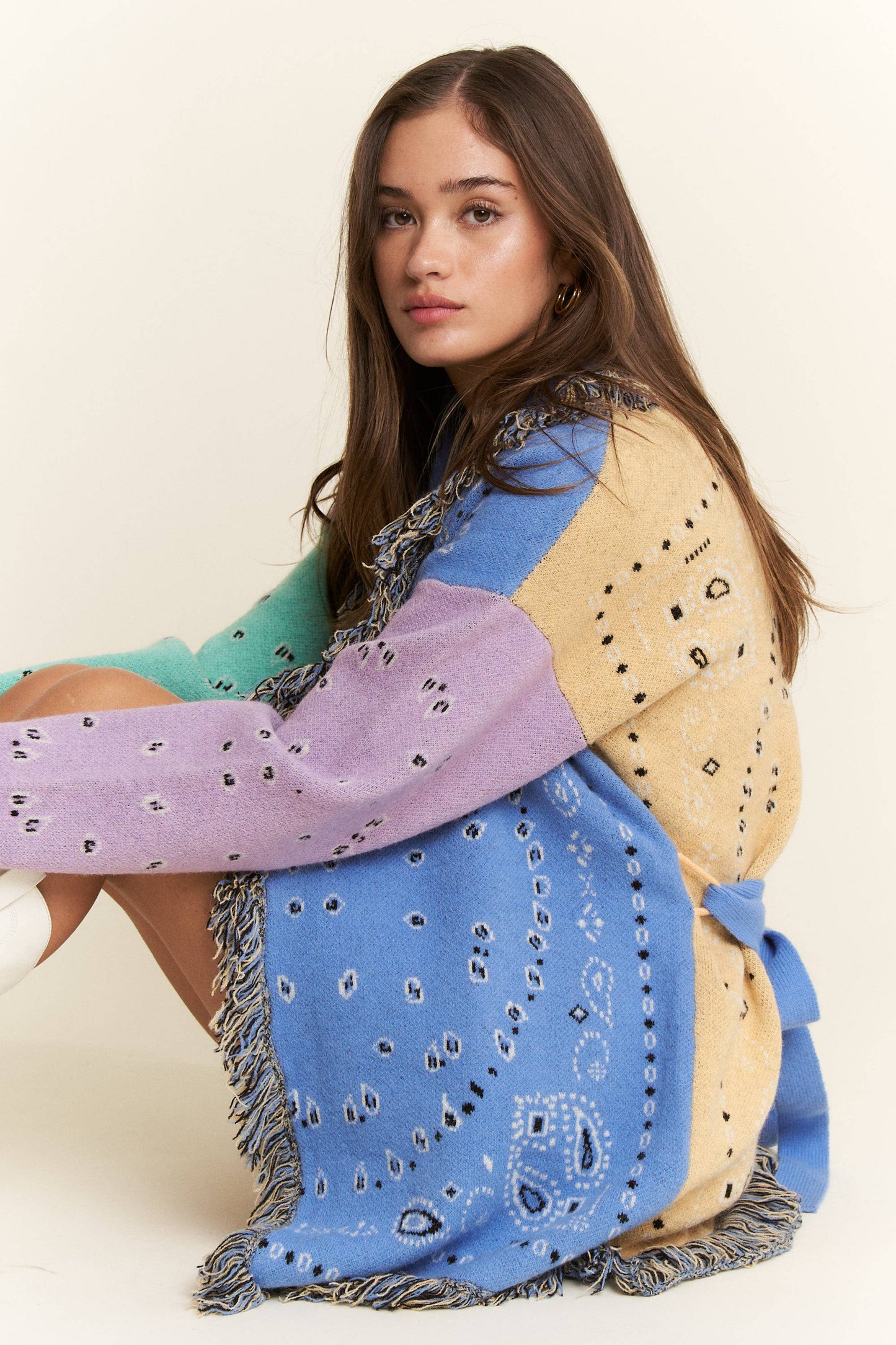 PLUS PAISLEY PRINT CONTRAST CARDIGAN