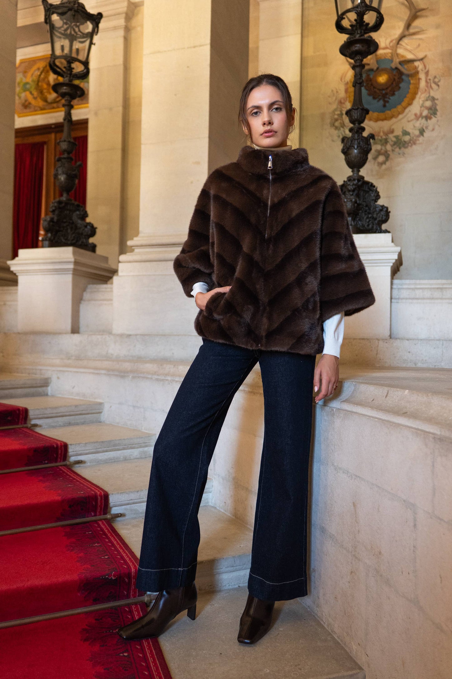 Copenhagen faux fur cape jacket - Chocolate