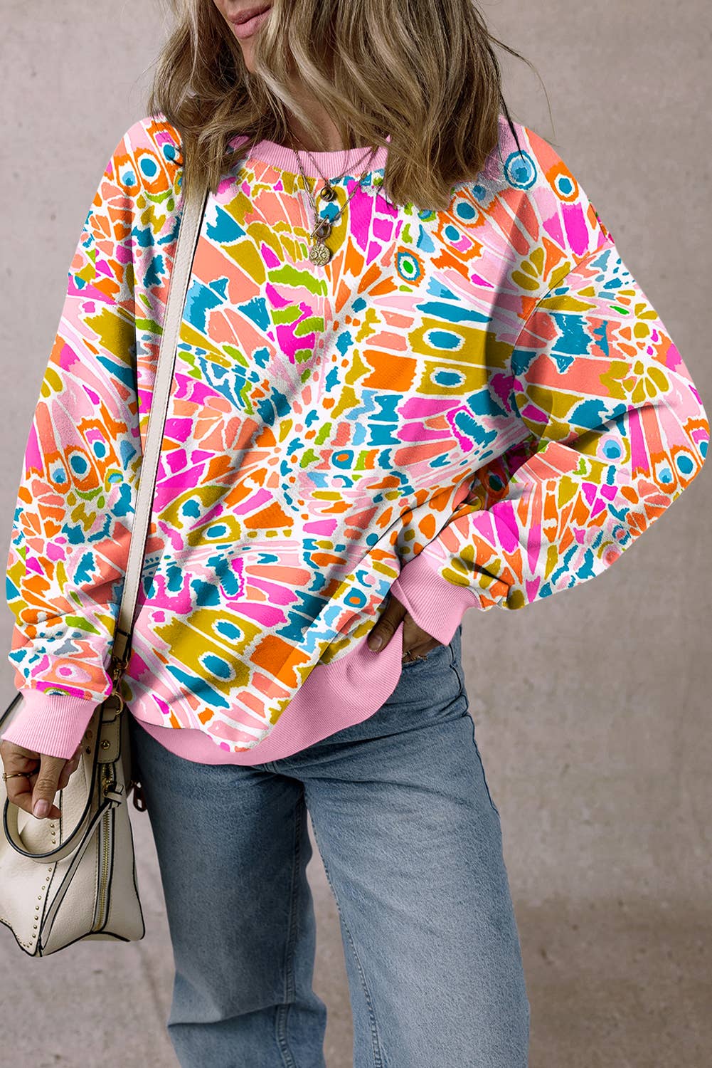 Dazzling Abstract Printed Loose Fit Sweatshirt