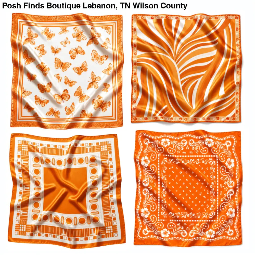 32’’ Bright Orange & White Gameday Bandana Scarf (4 PRINTS): TENN BANDANA 32”