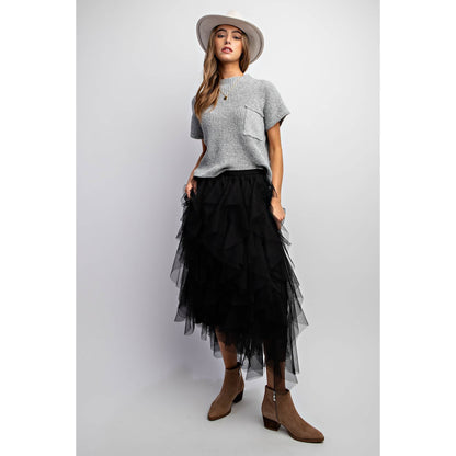 CASCADING TULLE MESH LAYERED MAX SKIRT: Mocha