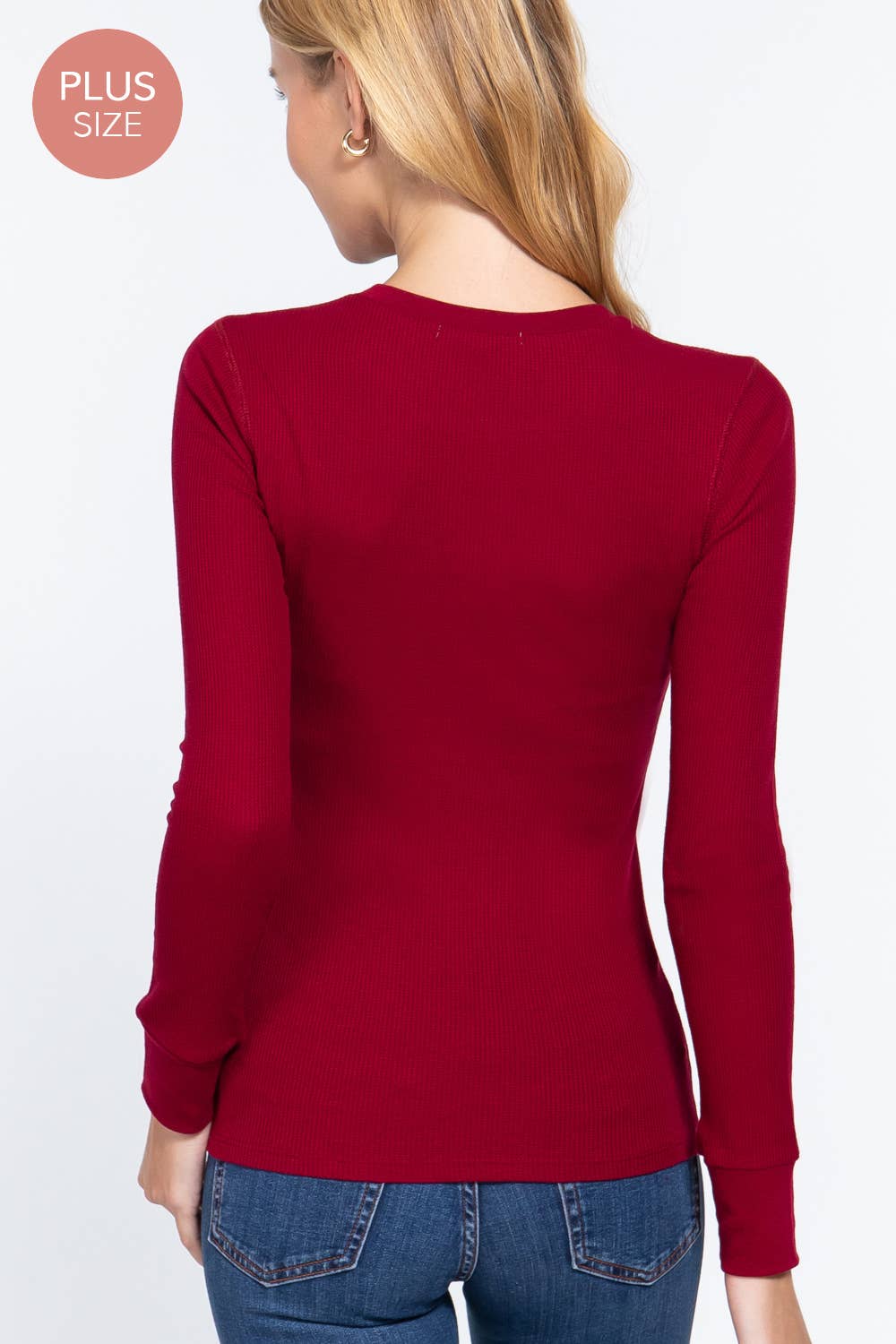 Plus Long Sleeve Crew Neck Thermal Knit Top: Ivory