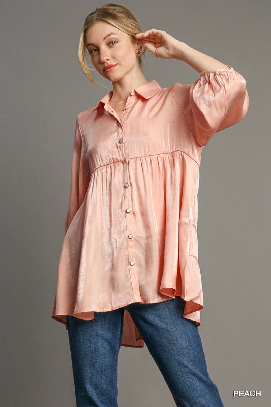 Peach Button Down Tunic Dress