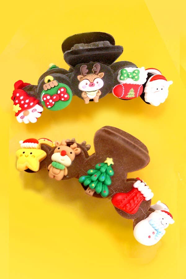 JUMBO CHRISTMAS HOLIDAY HAIR CLAW CLIPS | 40H802: Brown