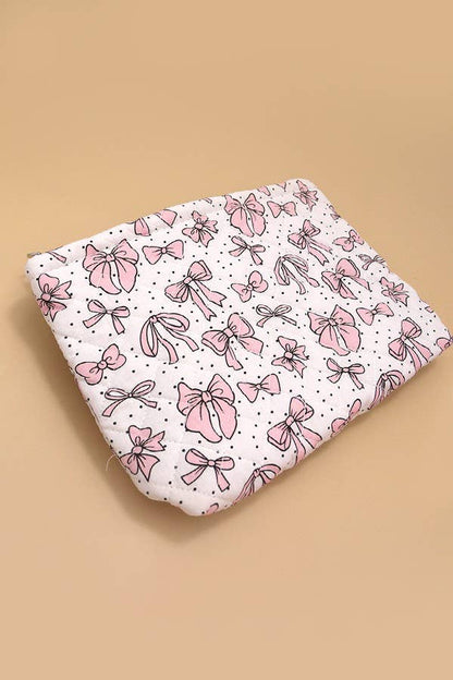 LARGE PINK BOW COSMETIC MAKEUP POUCH BAG