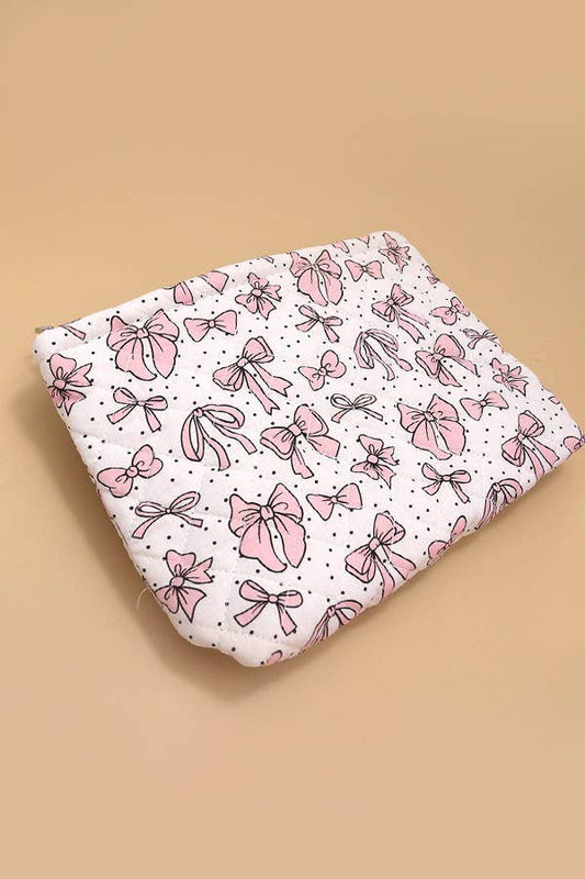 LARGE PINK BOW COSMETIC MAKEUP POUCH BAG