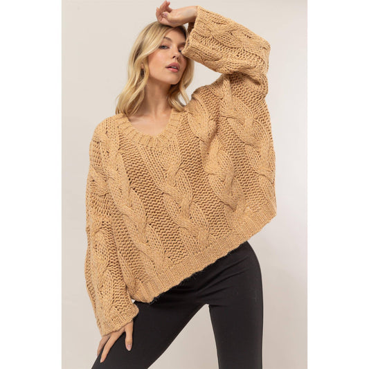 Cable Knit Oversized Sweater: TAUPE