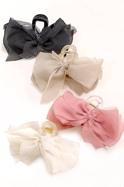 SHEER BOW RIBBON HAIR CLAW CLIPS PINK BLACK or OFF WHITE