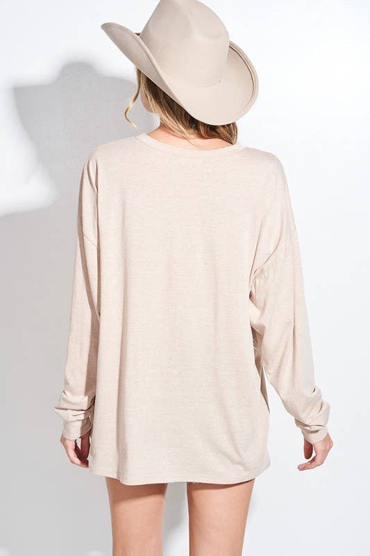 Bow Print Tri Blend Oversized Top: IVORY