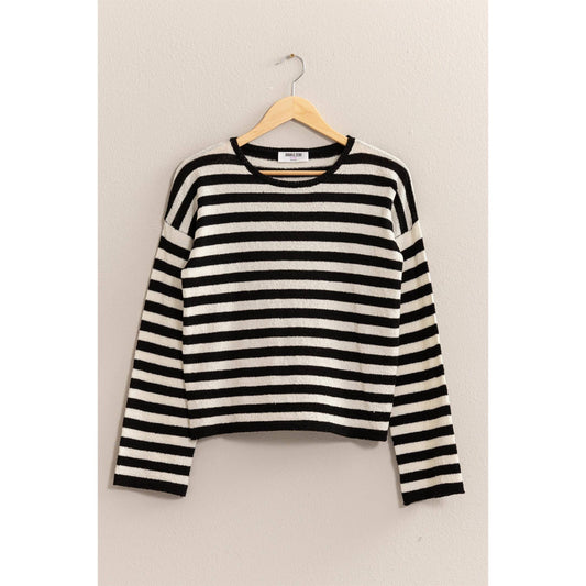 STRIPED CREWNECK SWEATER: BLACK/CREAM