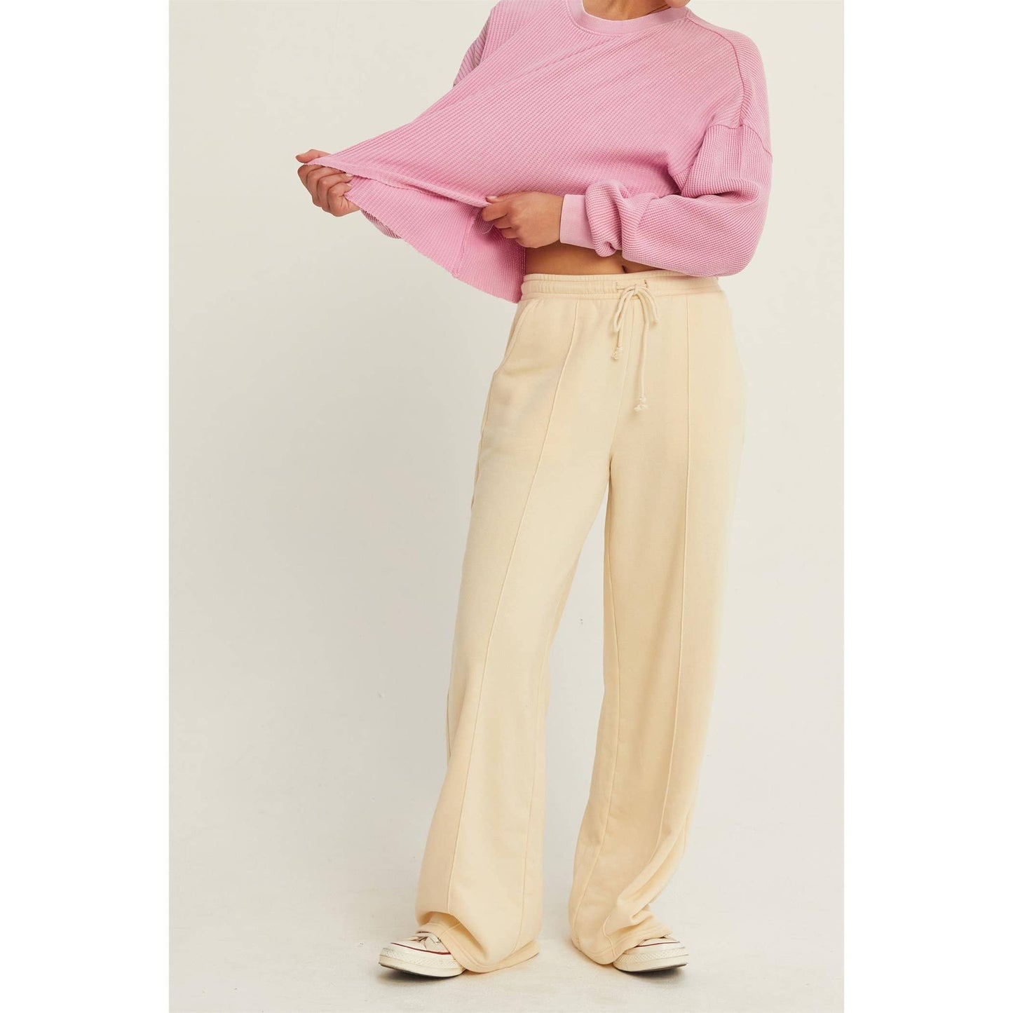 HIGH-WAIST DRAWSTRING PANTS: ALPACA