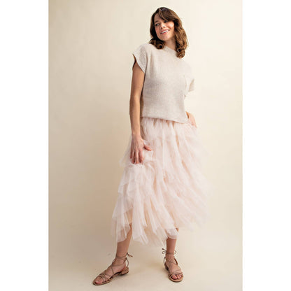 CASCADING TULLE MESH LAYERED MAX SKIRT: Black