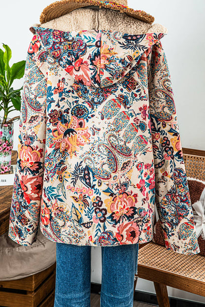 Vintage Paisley Floral Sherpa Lined Hooded Jacket