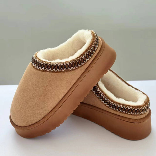 Furry Plush Platform Slippers : BROWN - Posh Finds