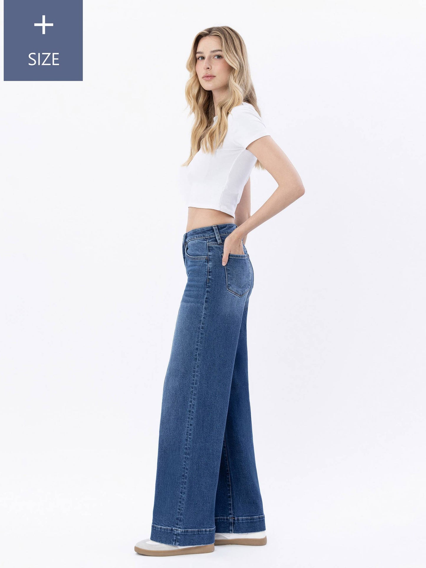 PLUS SIZE HIGH RISE TROUSER HEM WIDE LEG JEANS