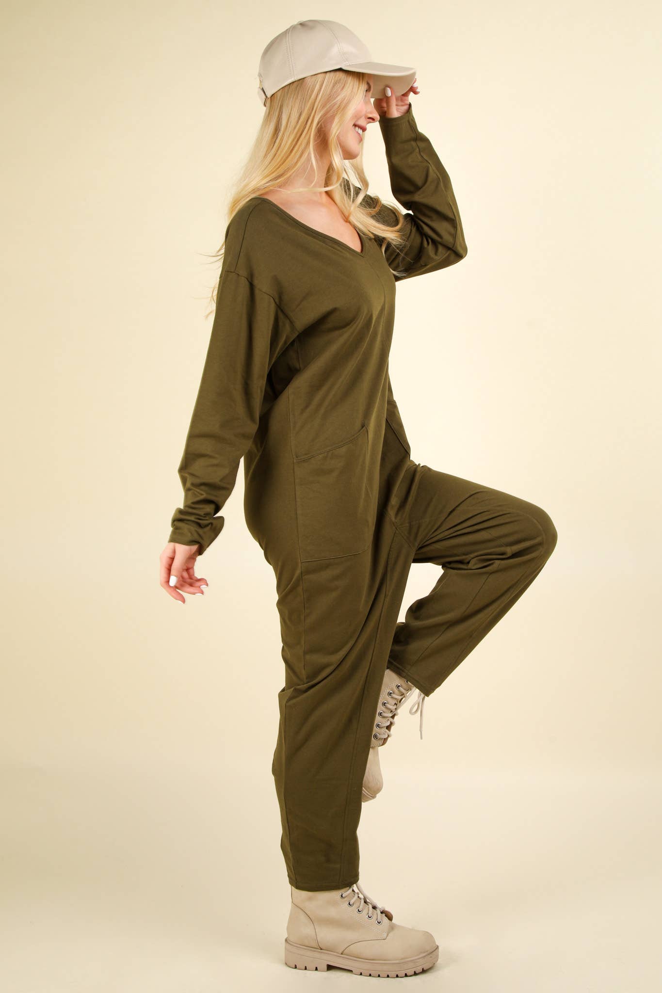 NP70679X-PLUS SIZE Solid Knit Baggy Comfy Jumpsuit: DENIM / 1XL-2XL-3XL/3-2-1