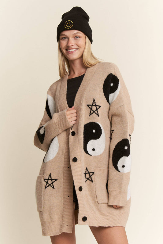 YIN YANG STAR KNIT CARDIGAN: OATMEAL