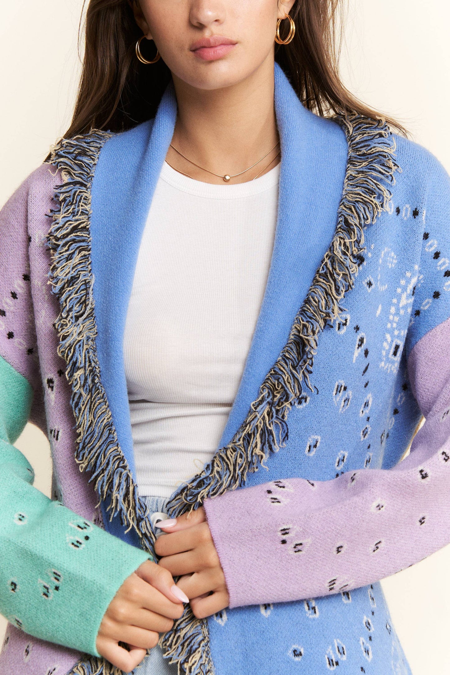 PLUS PAISLEY PRINT CONTRAST CARDIGAN