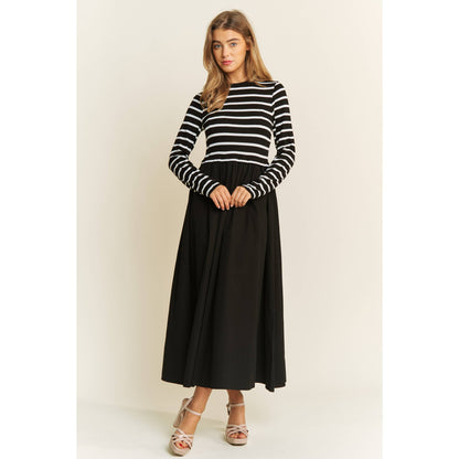 COTTON MAXI DRESS WITH KNIT STRIPE TOP WITH LONG SLEEVES