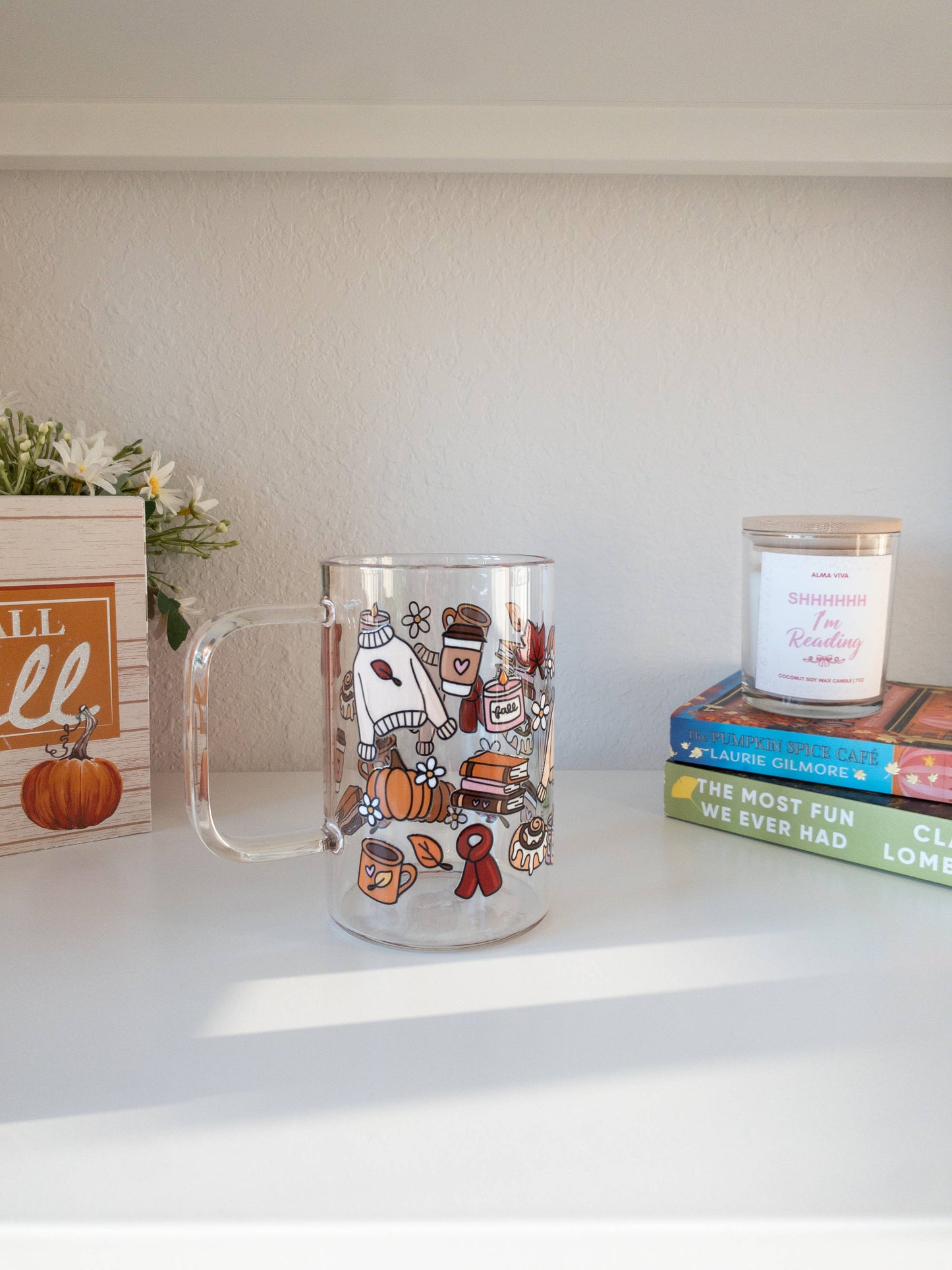 Fall Glass Mug for Book Lovers – 18 oz