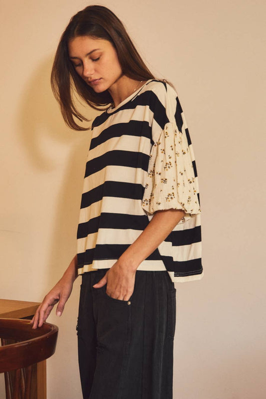 Bold Striped Knit Top: Black Ivory - Posh Finds