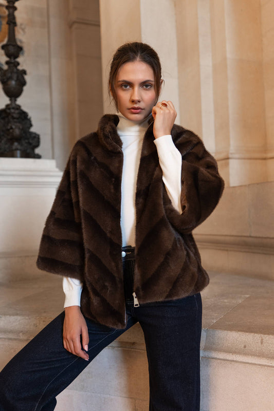 Copenhagen faux fur cape jacket - Chocolate