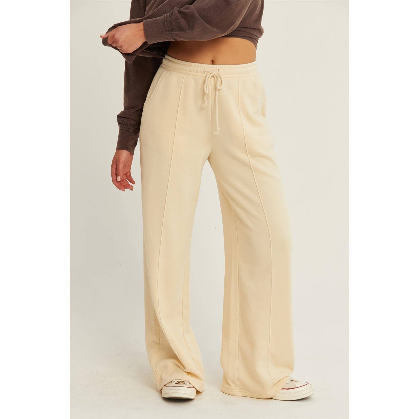 HIGH-WAIST DRAWSTRING PANTS: ALPACA