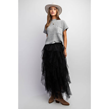 CASCADING TULLE MESH LAYERED MAX SKIRT: Mocha