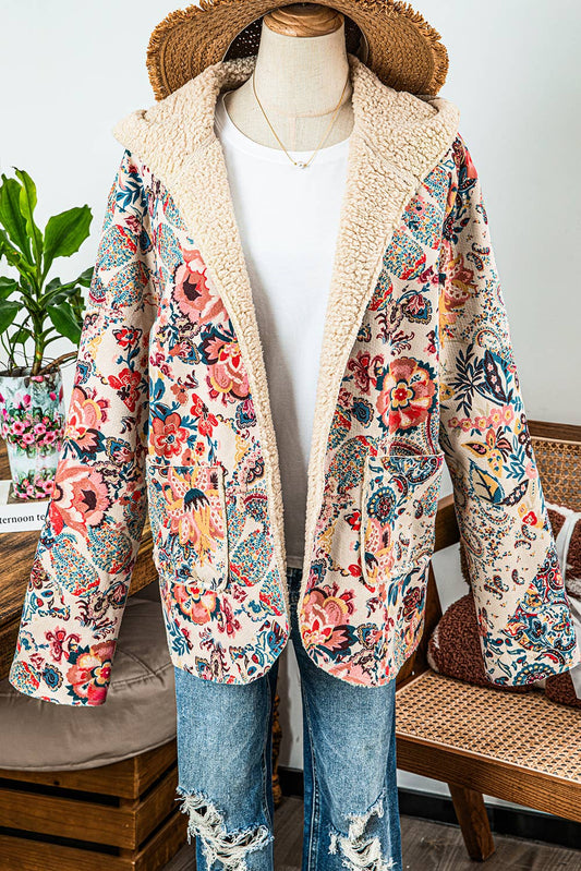 Vintage Paisley Floral Sherpa Lined Hooded Jacket