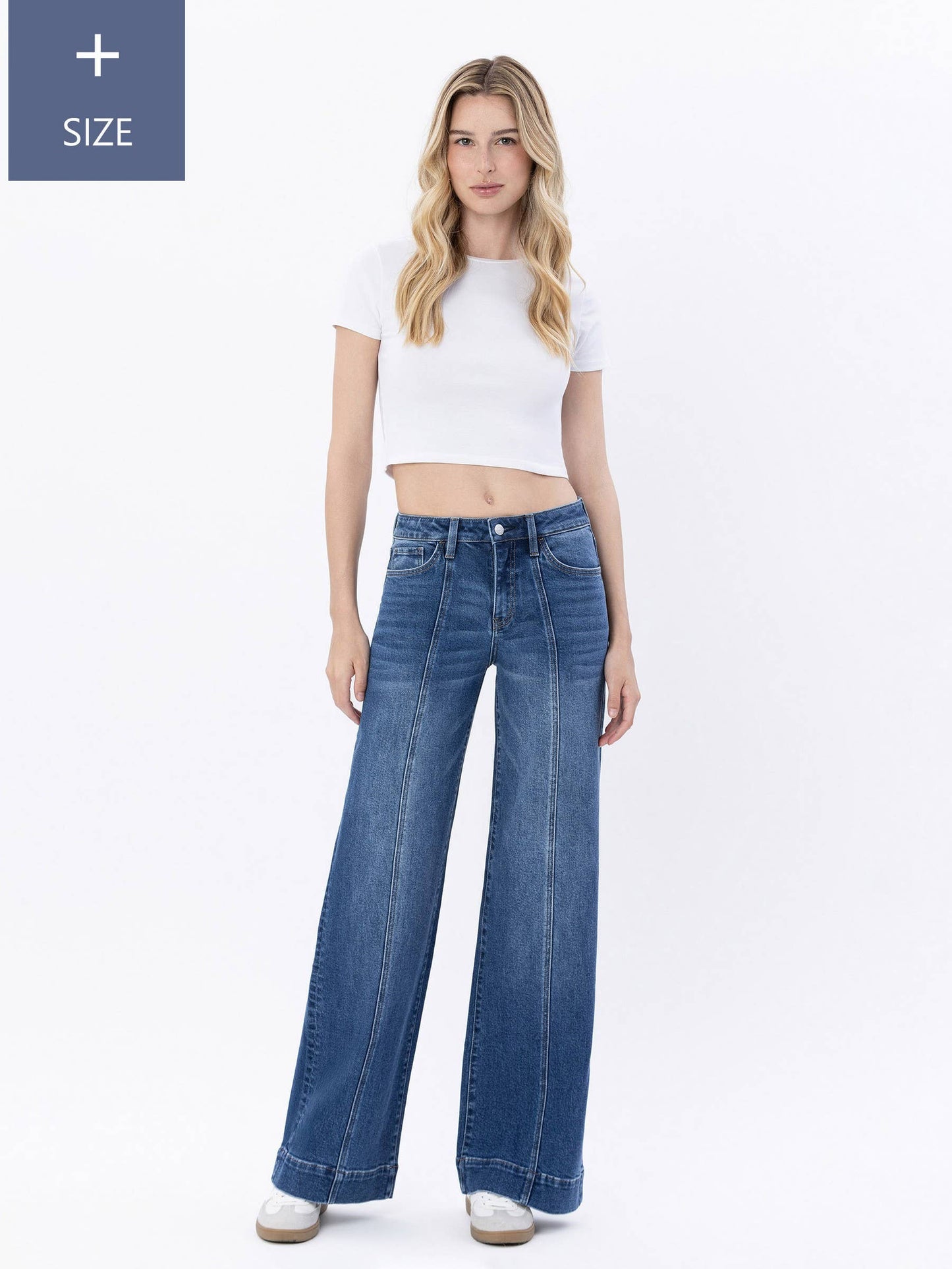 PLUS SIZE HIGH RISE TROUSER HEM WIDE LEG JEANS