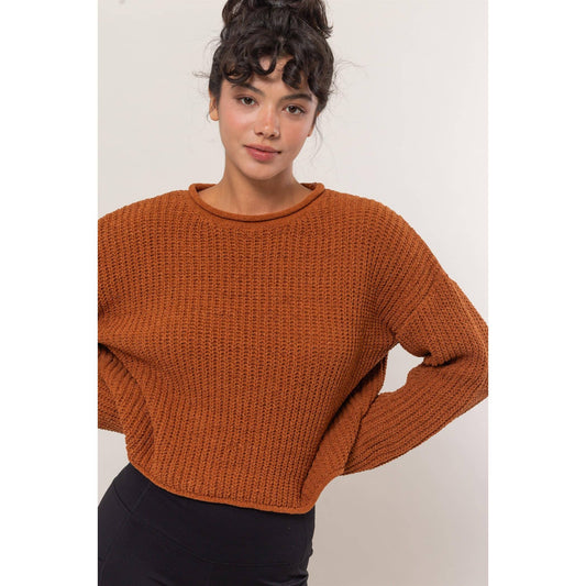 Rolled Edge Sweater: CHOCOLATE