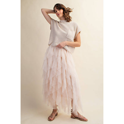 CASCADING TULLE MESH LAYERED MAX SKIRT: Black