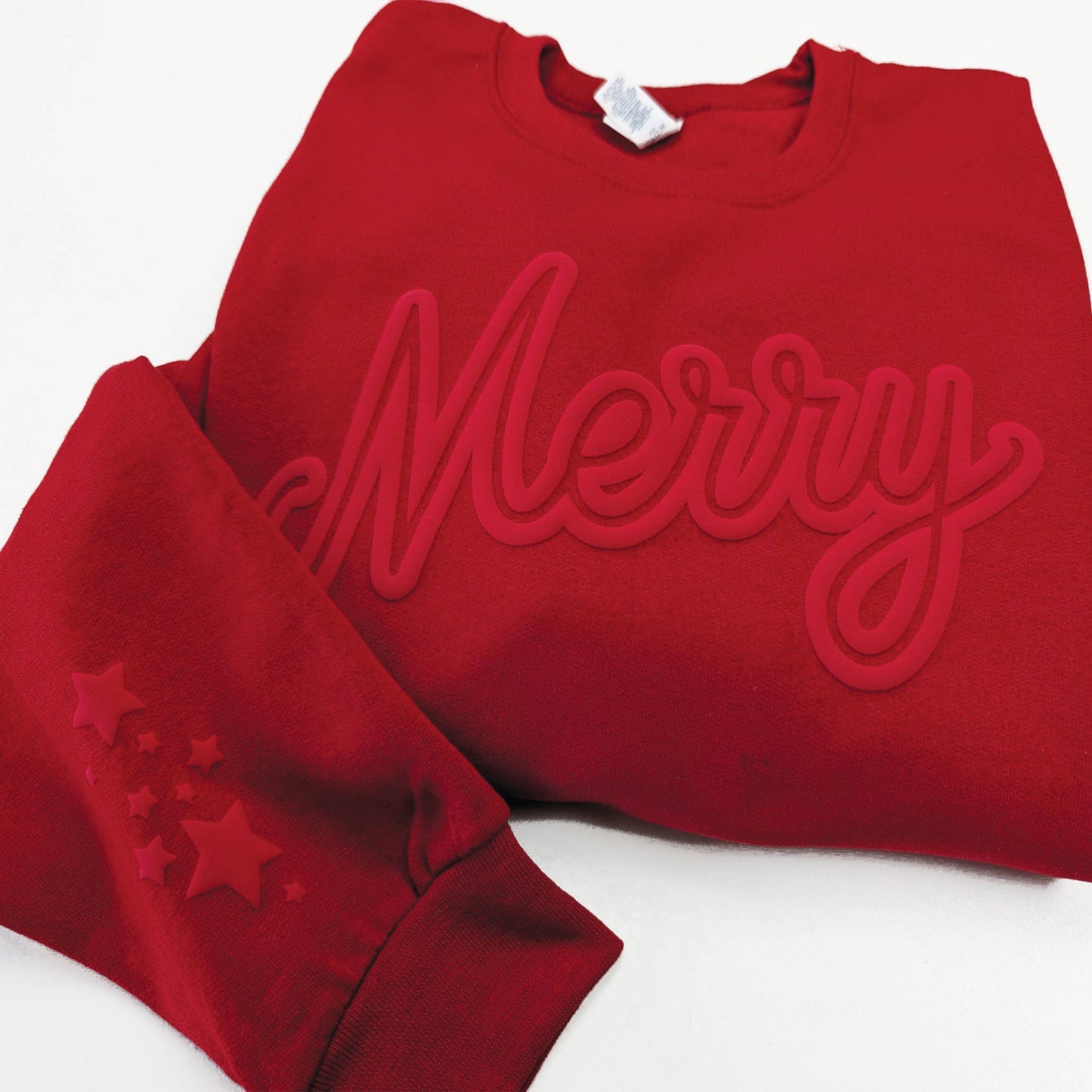 Puff Christmas Crewneck Sweatshirt Holiday Sweater Merry: Red